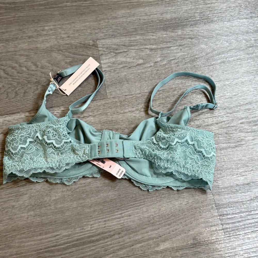 Victoria's Secret Unlined Balconette Bra Sage Green Lace Underwire 34C - Picture 3 of 8